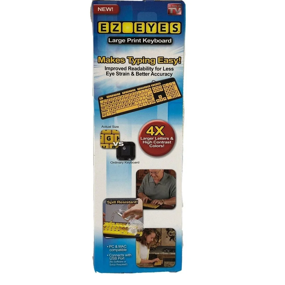 Easy‎ EZ EYES Large Print USB Keyboard PC And MAC 4x Letters As Seen on TV